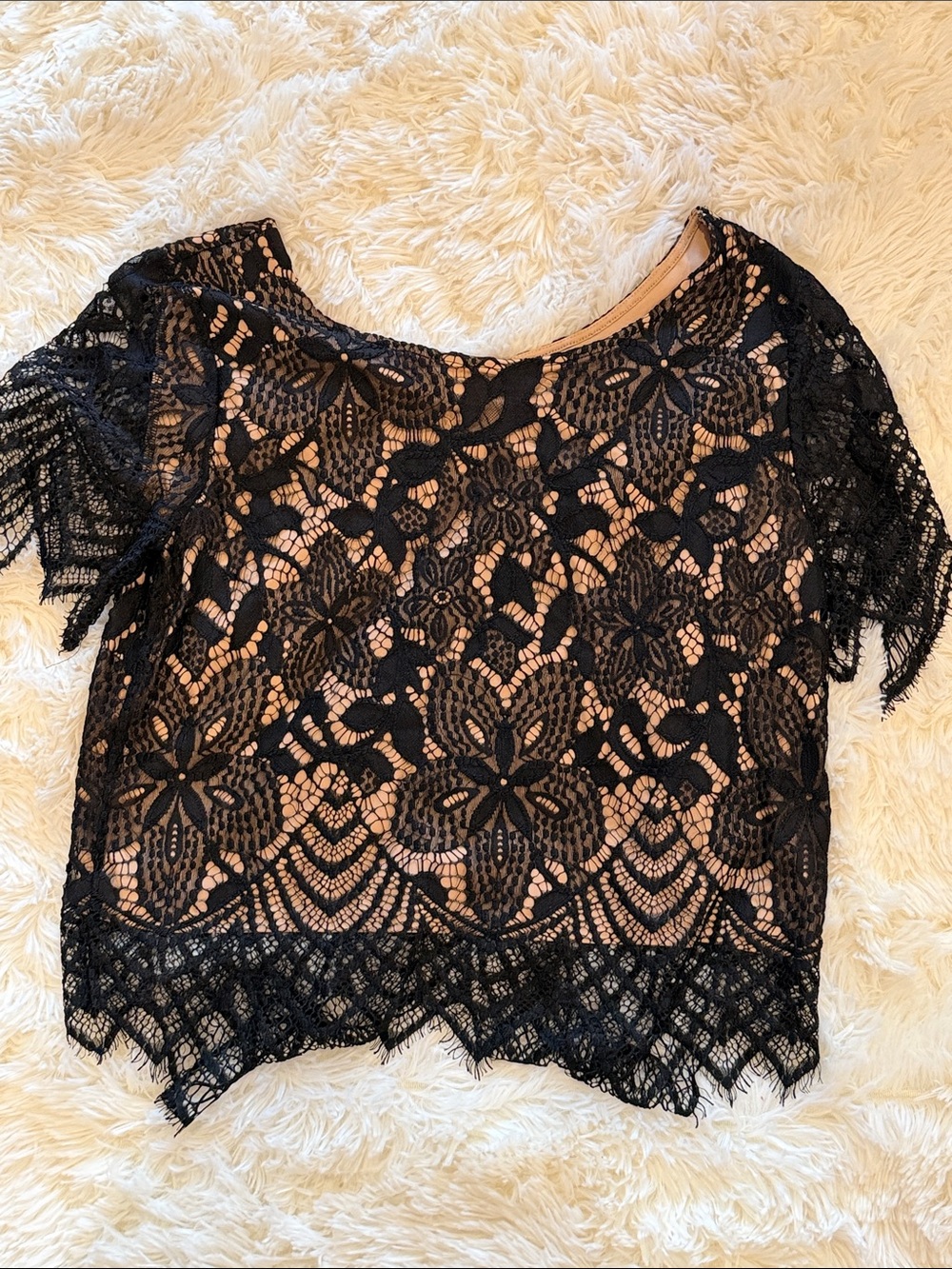 Express Black Lace Top with Nude Underlay